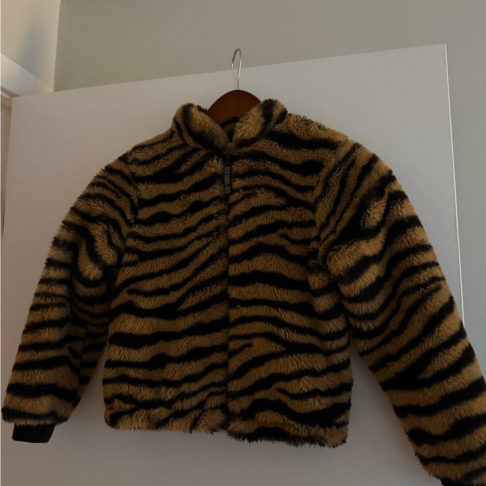 Kids Faux Fur Tiger-Print Puffer Jacket - Brown/Black